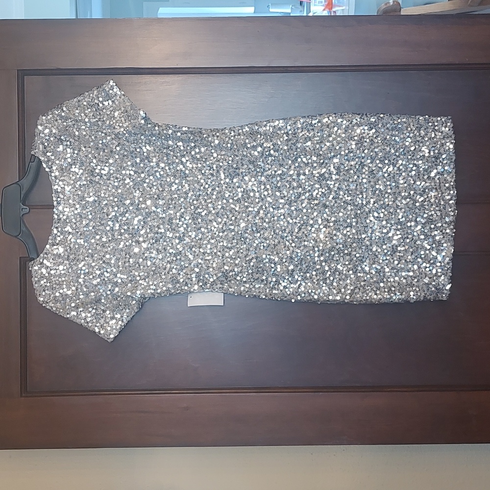 B Darlin Silver Sequined Party Dress
